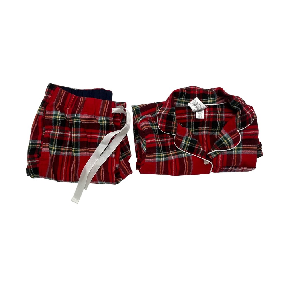 Lands End Womens Red Plaid Flannel Pajama Set Small Cotton 2 Piece PJs 5317